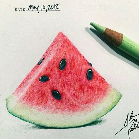 “• Wonderful watermelon  drawing ✏ by @adampadilla follow him ! • Follow @art_hyperrealistic for see amazing artworks ! • #art_spotlight #arts_gallery…” Color Pencil Drawings, Watermelon Drawing, Beauty Drawings, Drawing Realistic, Prismacolor Art, Pencil Portraits, Desen Realist, Fruits Drawing, Pencil Drawing Tutorials