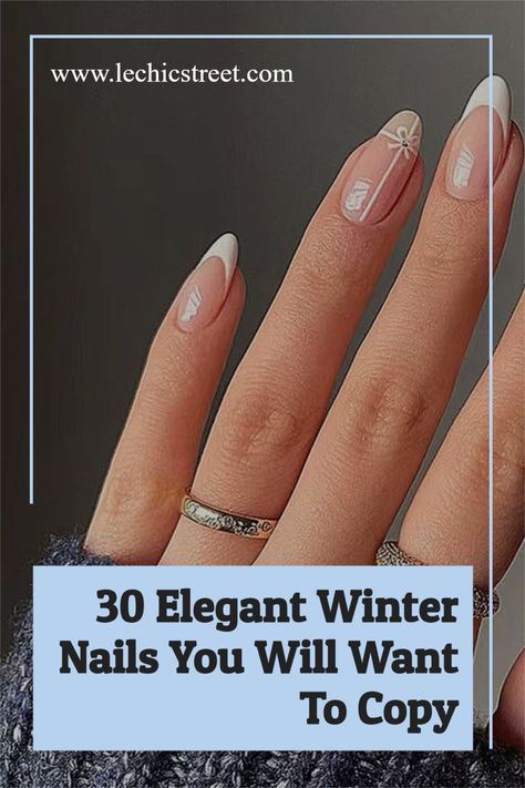 30 Elegant Winter Nails You Will Want To Copy. 30 Winter nails designs that you will love for Winter. Lots of Winter nail colors including grey nails, red nails and chrome nails to give you Winter nail inspo. Check out the Winter nail ideas to recopy for your next Winter nail art. #winternailart #winternailideas #winternaildesigns #elegantwinternails Oval Winter Nails Designs, Winter Oval Nail Designs, Winter Elegant Nails, Classic Nails Elegant Winter, Classy Winter Nails Short, Almond Winter Nails Designs, Elegant Winter Nails Classy, Winter Nails Almond Shape Simple, Light Winter Nails