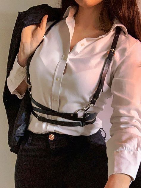 Black  Collar  PU Leather   Embellished   Women Accessories Gothic Harness, Meeting Celebrities, Waist Harness, Harness Belt, Body Harness, Know Nothing, Celebrities, Ring, Leather