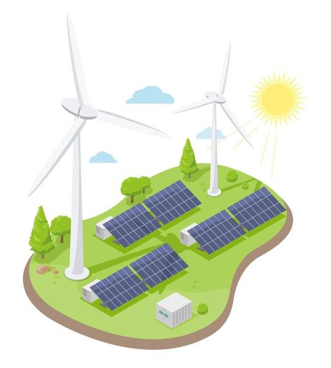 Windmill wind energy and Solar plant Green power eco technology symbols concept Electricity illustration isometric isolated vector Electricity Illustration, 3d Desktop Wallpaper, Eco Technology, Green Power, Wind Energy, Renewable Energy, Adobe Stock, Graphic Illustration, Stock Vector