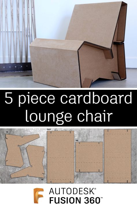 This lounge chair was designed using Fusion 360 and is made entirely out of cardboard; no fasteners or glue required. Cardboard Furniture Design, Cardboard Decor, Reused Furniture, Cardboard Chair, Foldable Furniture, Cardboard Design, Paper Furniture, Cardboard Toys, Cardboard Sculpture