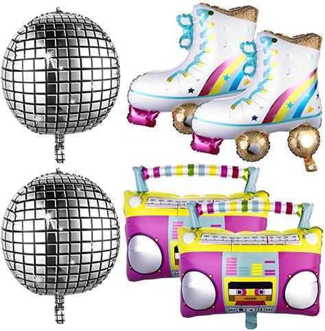 Abeillo 6 Pieces Rainbow Roller Skate Disco Ball Balloons Boombox Balloon 22 Inch Foil Balloons 80s 90s Retro Balloon for Disco Dance Party Hip Hop Theme Birthday Party : Amazon.co.uk: Toys & Games Skate Party Decorations, 90s Theme Party Decorations, Retro Theme Party, Hip Hop Birthday Party, Roller Skate Birthday Party, Diy Ballon, Retro Prom, Hip Hop Birthday, Skate Birthday