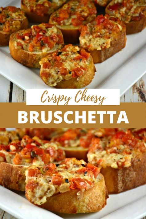 Bruchetta Bread Recipe, Cheesy Bruschetta Bites, Tomato On Bread Appetizer, Christmas Brushetta Appetizers, Bruschetta Bread Recipe Appetizers, Appetizer Recipes Bruschetta, Appetizer For Cocktail Party, Bruschetta Charcuterie Board Ideas, Bread Bites Appetizers