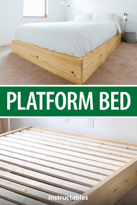 Simple Bed Platform, Homemade Queen Size Bed Frame, Diy Wooden Platform Bed, Diy King Bed Frame Easy Platform, Minimalist Bed Frame Wood Diy, Diy Easy Bed Frame, Easy Platform Bed Diy, Diy Box Bed Frame, Build Platform Bed Frame