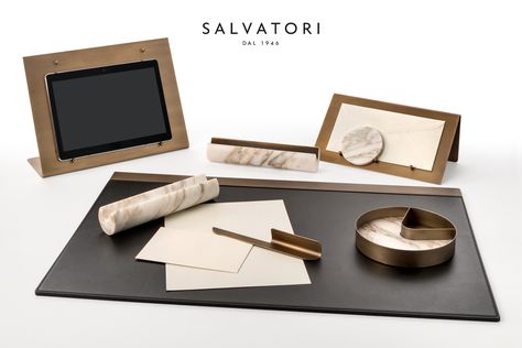 ‘BALANCING’: LUXURY OFFICE ACCESSORIES The Balancing collection of desk accessories by Studiocharlie for Salvatori brings together marble and brass in an innovative and stimulating dialogue. Luxury Desk Accessories, Luxury Office Accessories, Cool Desk Accessories, Contemporary Office Desk, Desk Organizer Tray, Luxury Desk, Leather Desk Pad, Desk Tray, Luxury Office