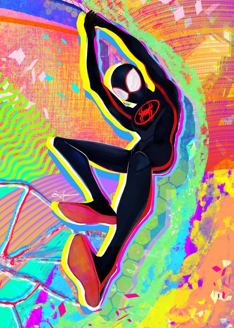 Miles Morales Spiderman Fanart, Spider Man Into The Spider Verse Drawing, Miles Morales Pop Art, Miles Morales Illustration, Spider Man Pop Art, Spiderman Into The Spiderverse Art Style, Spider Verse Painting, Spiderman Across The Spider Verse Art, Spiderman Miles Morales Art