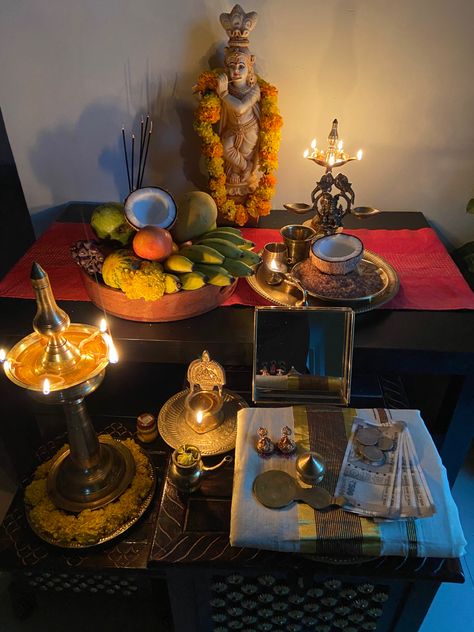 Vishu Kani Decoration Ideas, Vishu Kani, Festival Aesthetic, Simple Birthday Decorations, Night Biking, Pooja Room Door Design, Goddess Decor, Diwali Diy, Baby Krishna