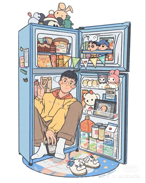 Open Fridge Illustration, Fridge Reference, Refrigerator Illustration, Refrigerator Drawing, Fridge Drawing, Fridge Illustration, Lofi Illustration, Kodie Shane, Fridge Photos