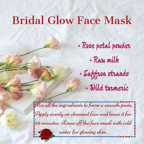 Bridal Glow Face pack that is just right before an event or your big day. Skin Face Mask, Dessert Gifts, Glow Face, Face Pack, Beauty Skin Care Routine, Powdered Milk, Diy Face Mask, Care Routine, Rose Petals