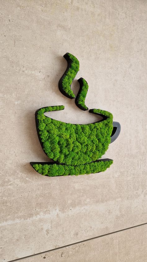 3d printed sign of cup of coffe with moss 3d Print Wall Decor, Fake Flower Ideas, Wall Painting Patterns, Faux Plants Decor, Wall Paint Patterns, Moss Decor, Smart Glass, Simple Wall Decor, Moss Wall Art