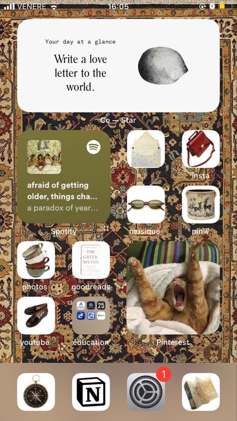 Maximalist Phone Layout, Ios 17 Aesthetic, Layouts Homescreen, Ios Aesthetic Layout, Ios Inspo Aesthetic, Phone Inspiration Home Screen Aesthetic, Ios Widget Aesthetic, Cool Phone Themes, Ios Homescreen Aesthetic