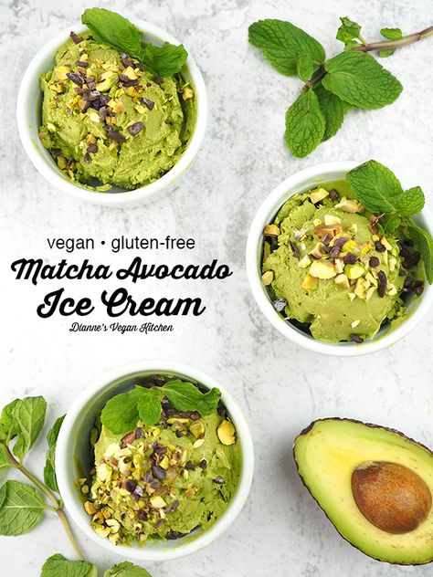 It’s easy being green with creamy vegan Matcha Avocado Ice Cream! It’s made with just a few ingredients and doesn’t need an ice cream maker. This delicious homemade ice cream is dairy-free (of course!), gluten-free, and refined sugar free. It's a tasty dessert for St. Patrick's Day or any warm spring day! #vegan #dairyfree #icecream #avocado Matcha Sweets, Vegan Avocado Recipes, Best Vegan Desserts, Avocado Dessert, Avocado Ice Cream, Vegan Summer Recipes, Tasty Dessert, Glutenfree Dairyfree, Vegan Kitchen