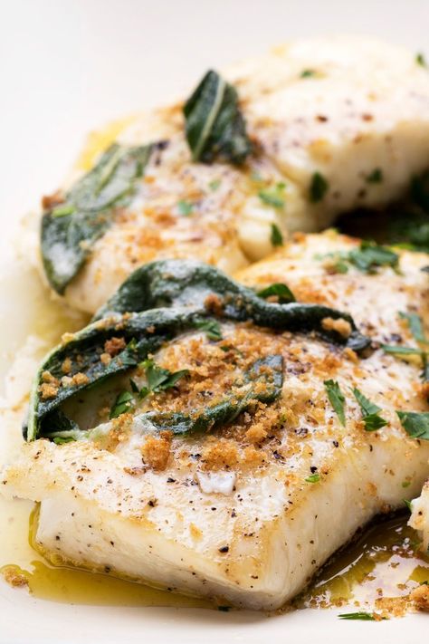 Roasted Halibut, Sage Recipes, Seared Fish, Halibut Recipes, Fish Fillets, Fish Dinner, Nyt Cooking, Pan Seared, Fish Dishes