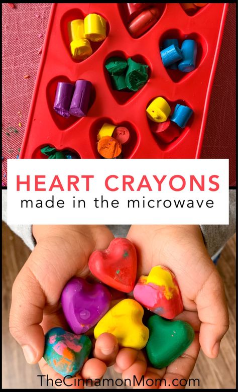 Heart Crayons Made in the Microwave • Heart Crayon Melting Art, How The Crayons Saved The Rainbow Craft, Heart Crayons Valentine, How To Melt Crayons Into Molds, Melt Crayons In Molds, Melted Crayon Molds, Melted Crayon Heart, Homemade Crayons, Heart Crayons