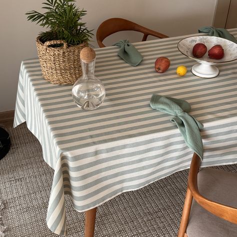 Linen Bohem Table Cloth,Spill-Proof and Scratch Resistant, Sage Color Striped Table Cloth,Table Decor Ideas Striped Table Cloth, Elegant Tablecloth, Custom Table Cloth, Waterproof Tablecloth, Table Decor Ideas, Striped Table, Stall Designs, Sage Color, Table Cloths