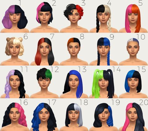 MMOutfitters on Tumblr Two Color Hair, Half And Half Hair, Split Dyed Hair, Multi Colored Hair, Split Hair, Emo Hair, Sims 4 Mods Clothes, Scene Hair, One Half