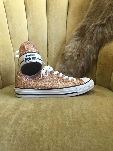 Gold Glitter Converse, Converse Glitter, Rose Gold And Purple, Gold Glitter Lace-up Sneakers, Gold Low-top Sneakers With Glitter Accents, Converse Gold, Sparkly Sneakers, Purple Converse, Gold And Purple