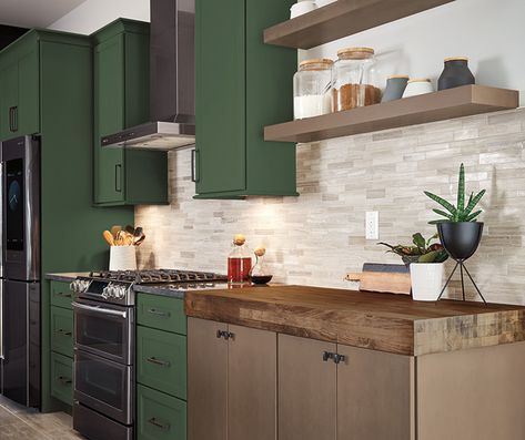 Contemporary Kitchen Painted FoxHall Green and Cherry Seal - MasterBrand Foxhall Green, Diamond Cabinets, Cabinet Door Style, Nordic House, Room Visualizer, Investor Relations, What Do You See, Small Desk, Kitchen Cabinets In Bathroom