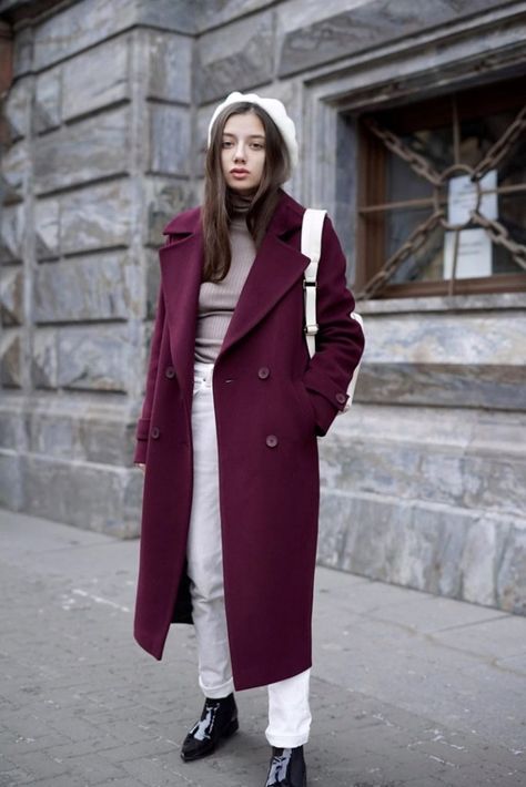 Maroon Coat Outfit, Burgundy Coat Outfit, Peacoat Outfits, Purple Coat Outfit, Coatigan Outfit, Curvy Winter Outfits, Burgundy Trench Coat, Wool Coat Outfit, Maroon Coat