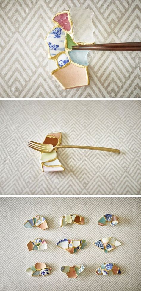 Broken Ceramic Crafts, Cutlery Rest, Kintsugi Art, Diy Projektit, Ceramic Pieces, Keramik Design, Chopstick Rest, Ceramic Clay, Diy Inspiration