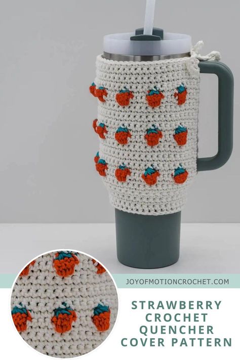 The Strawberry Crochet Stanley Quencher Cover pattern offers a playful way to make your Stanley Quencher stand out as exclusively yours. With just some spare cotton yarn and a little time, you can craft this delightful accessory with ease. Ideal for those who love a touch of whimsy, this fruity design not only looks adorable but also offers a snug fit for your tumbler. Embark on this exciting crochet project and make your hydration a little sweeter. Crochet Stanley Accessories, Stanley Crochet Accessories, Stanley Cup Crochet, Crochet Stanley Cup Holder, Mug Cozy Pattern, Stanley Accessories, Strawberry Crochet, Crochet Travel, Cup Cozy Pattern