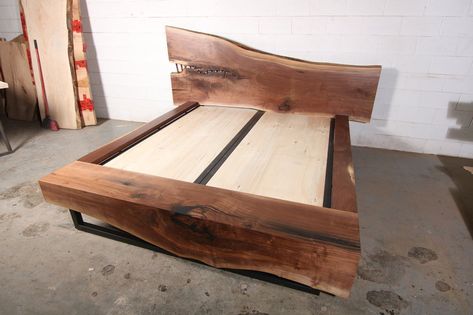 Live Edge Walnut King Size Bed - Anglewood Live Edge Custom Furniture, Toronto King Size Bed Frame Diy, Live Edge Headboard, Holiday Goals, Live Edge Bed, Walnut Bed Frame, Simple Bed Designs, Walnut Bed, Cama King Size, Bed Frame Design