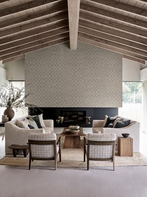 living room decorated in neutral tones by Mark Alexander Mark Alexander, Timeless Interior, Neutral Kitchen, Aesthetic Room Ideas, Neutral Room, Bold Wallpaper, Pencil Pleat, Beautiful Textures, Formal Living Rooms