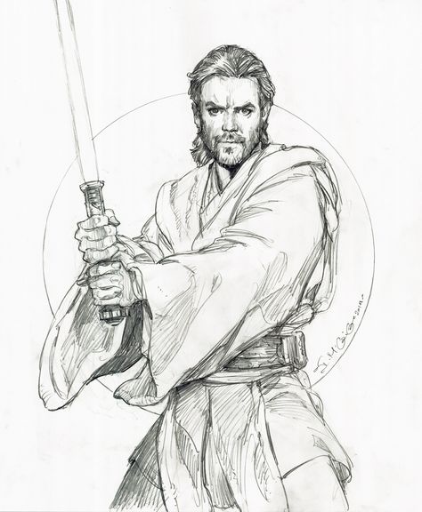 Star Wars, Obi-Wan Kenobi Drawing-Iain McCaig Comic Art Iain Mccaig, Anakin Vader, Star Wars Obi Wan, Star Wars Drawings, Cuadros Star Wars, Star Wars Concept Art, Star Wars Tattoo, Desenho Tattoo, Ewan Mcgregor