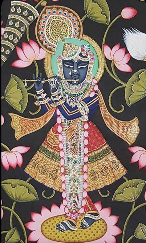 Srinathji Painting, Shrinathji Pichwai Paintings, Shrinathji Paintings, Jai Shri Krishna, Indian Traditional Paintings, Kerala Mural Painting, Buddha Art Painting, Lotus Art, Pichwai Paintings