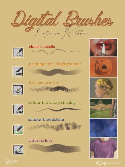 Krita brushes by jayneciri Krita Custom Brushes, Krita Coloring Tutorial, Krita Brushes Lineart, Krita Tutorial Step By Step, Digital Art Tutorial Beginner Krita, How To Use Krita, Digital Art Tips Krita, Digital Art Tutorial Krita, Krita Brushes Settings