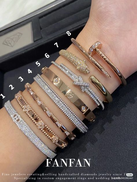 Luxury Bracelet Stack Diamond, Expensive Jewelry Luxury Bracelets, Brand Watches Women, Expensive Jewelry Luxury, Fancy Jewellery Designs, Wrist Jewelry, Luxe Jewelry, Luxury Bracelet, Jewelry Accessories Ideas