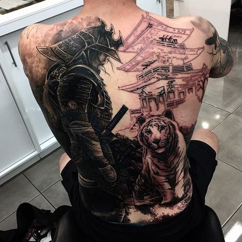 The 70 Best Samurai Tattoos for Men | Improb Samurai Back Tattoo, Yakuza Style Tattoo, Guerriero Samurai, Backpiece Tattoo, Samurai Tattoo Design, Tato Lengan, Kunst Tattoos, Tiger Tattoo Design, Full Back Tattoos