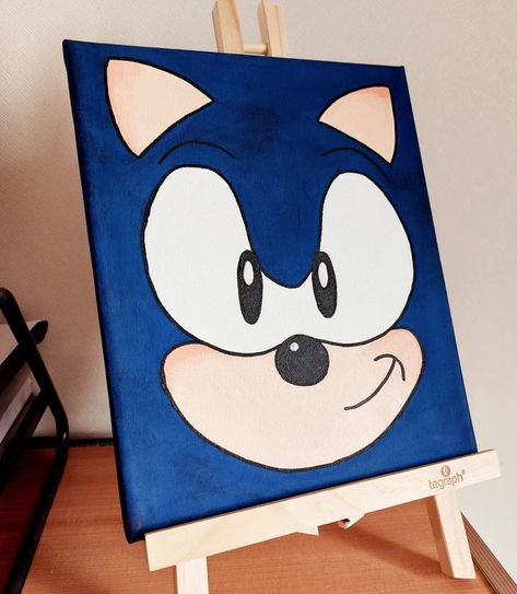 Easy Sonic Painting, Sonic The Hedgehog Canvas Painting Easy, Sonic The Hedgehog Painting, Sonic Canvas Painting, Easy Character Paintings, Sonic The Hedgehog Room Ideas, Acrylic Painting Cartoon Characters, Painting Ideas Characters, Character Paintings On Canvas