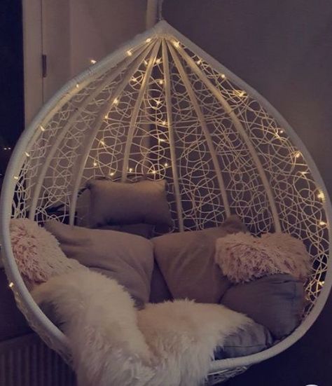 Decorative Chairs For Bedroom, Cool Room Furniture Bedroom Ideas, Cute Hanging Chairs For Bedrooms, Comfy Hanging Chair, Hanging Bean Bag Chair, Cool Hanging Chairs, Ayunan Gantung Aesthetic, Chairs For Room Bedrooms, Hanging Chair Decor Ideas