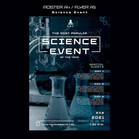 Science event poster template | Free Psd #Freepik #freepsd #chemistry-poster #chemical-elements #substance #chemistry Chemistry Posters, Event Poster Template, College Event, Poster Template Free, Science Background, Physical Chemistry, Medical Background, Chemistry Labs, About Science