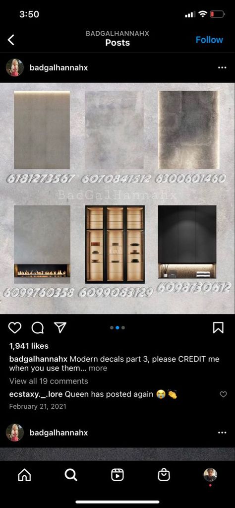 Address Decals, Modern Decals, Bloxburg Decals Codes Aesthetic, Two Story House Design, Blocksburg Room Ideas￼, Modern Wall Decals, Mirror Decals, Cute Living Room, Bloxburg Decals Codes Wallpaper