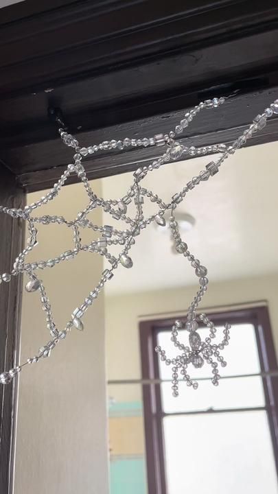 Spider Web Chandelier, Beaded Spiderweb, Beaded Door, Future Interior Design, Diy Wire Jewelry Rings, Halloween Date, Spider Web Decoration, Door Beads, Wire Jewelry Rings