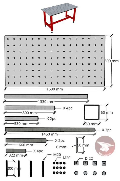 Plans and dimensions for my DIY welding table project. Click the link for more details. #tools #weldingtable #DIY Diy Welding Table, Welding Workshop, Mobil Off Road, Metal Sheet Design, Welding Table Diy, Welding Tables, Metal Outdoor Furniture, Metal Fabrication Tools, Metal Bending Tools