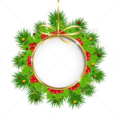 Christmas decoration with holly berry, beads and fir tree branches on white background, illustration. Christmas Vector, Frame Gallery, Holly Berry, Photo Frame Gallery, Fir Tree, Printable Image, Christmas Vectors, Background Illustration, Christmas Images