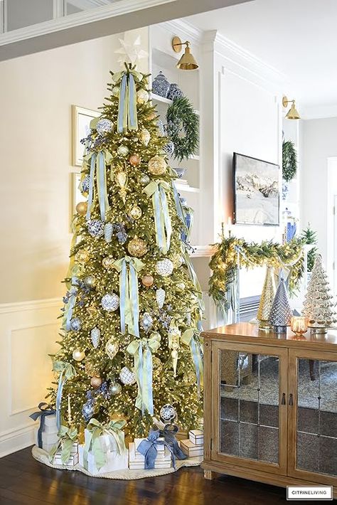 CitrineLiving | Tamara Anka's Amazon Page Blue Plaid Christmas Tree, Blue Green Christmas Tree, Blue Plaid Christmas, Grandmillennial Christmas, Blue Green Christmas, Christmas Tree Inspo, Christmas Palette, Christmas Decs, Blue Christmas Decor