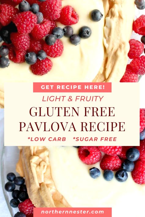 Gluten Free Pavlova, Gluten Free Pavlova Recipe, Use Up Eggs, Pavlova With Lemon Curd, Sugar Free Gluten Free Dessert, Fine Dining Food, Sugar Free Desserts Healthy, Sugar Free Desserts Easy, Gluten Free Recipes For Kids