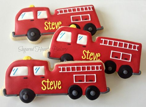 Firefighter Desserts, Fire Cookies, Firefighter Cookie, Truck Cookies, Fire Truck Party, Paint Cookies, Iced Sugar Cookies, Firetruck Birthday, Mesa Arizona