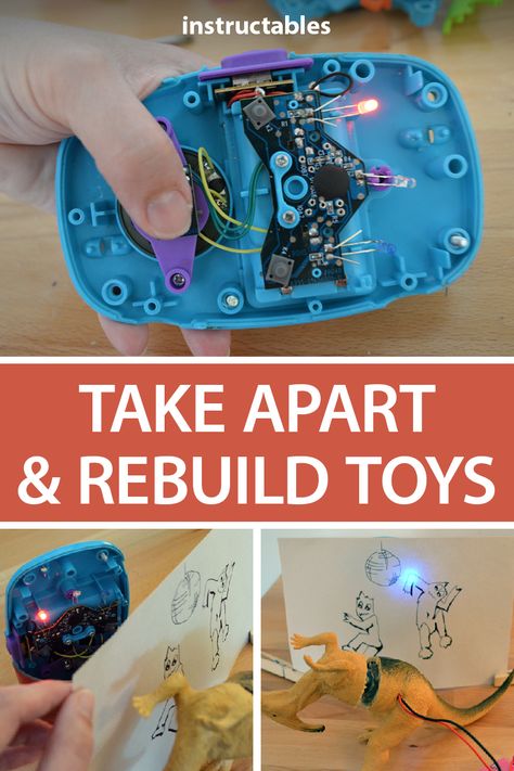 Take apart and rebuild your toys into Franken-prototypes. A great way to learn how stuff is made and how it works. #Instructables #electronics #technology #reuse #upcycle #education #engineering Mini Clay Pot Crafts, Easy Recycled Crafts, Button Projects, Simple Science, Discovery Toys, Upcycled Gifts, Easy Science Experiments, Electronics Projects Diy, Upcycle Recycle