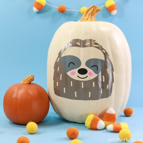 Sloth Pumpkin Painting, Sloth Pumpkin Carving, Sloth Pumpkin, Pumpkin Paintings, Unicorn Pumpkin, Pumpkin Monogram, Pumpkin Projects, Pumpkin Carving Templates, Faux Pumpkins