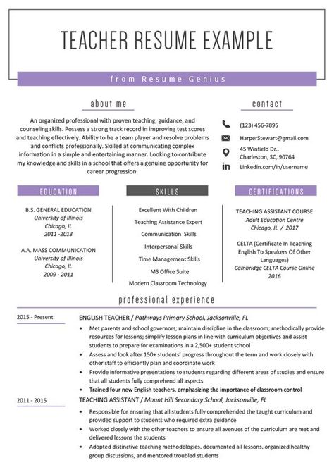 Teacher Resume Template Free, Teacher Cover Letter Example, Preschool Teacher Resume, Elementary Teacher Resume, Curriculum Vitae Examples, Teacher Resumes, Teacher Cv, Work Resume, Teacher Resume Examples