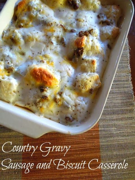 Country Gravy Breakfast Casserole is a southern Breakfast all in one! It's Biscuits, Gravy, Eggs and Sausage. Quick to put together and perfect anytime Gravy Breakfast Casserole, Gravy Casserole, Biscuits And Gravy Casserole, Biscuits Casserole, Country Gravy, Sausage Gravy, Biscuits And Gravy, S'mores, Think Food