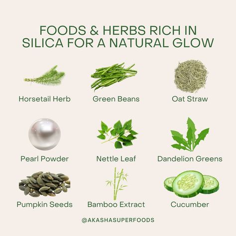 Superfoods & herbs rich in silica for a natural glow ✨ Silica is vital for glowing skin as it helps maintain collagen production, improves skin elasticity, and contributes to tissue repair and regeneration, promoting a youthful and radiant complexion. This is one of the reasons we decided to include pearl powder in our sea moss glow gummies! #akashasuperfoodsgummies #glowgummies #akashasuperfoods #silica Sea Moss Powder, Pearl Powder, For Glowing Skin, Sea Moss, Collagen Production, Improve Skin Elasticity, Natural Glow, Skin Elasticity, Superfoods