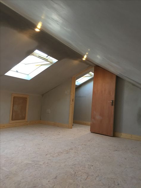 Attic conversion with natural light from a velux window Small Attic Spaces, Attic Conversions, Bedroom Attic, Small Attics, Velux Windows, Loft Stairs, Shed To Tiny House, Small Attic, Attic Conversion