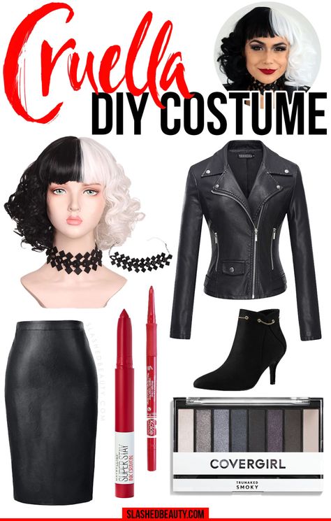 Cruella Outfit Ideas, Cruella Costume Diy, Cruella Inspired Outfit, Cruella Costume Ideas, Diy Cruella Deville Costume, Emma Stone Cruella, Cruella Makeup, Cruella Deville Makeup, Cruella Deville Costume