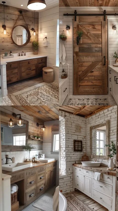 Craftsman Bathroom Remodel, Modern Cabin Bathroom, Bathroom Decor Ideas Farmhouse, Small Rustic Bathroom Ideas, Rustic Bathroom Shower, Modern Farmhouse Bathroom Decor, Beautiful Bathroom Decor, Rustic Farmhouse Bathroom, Farmhouse Bathroom Decor Ideas